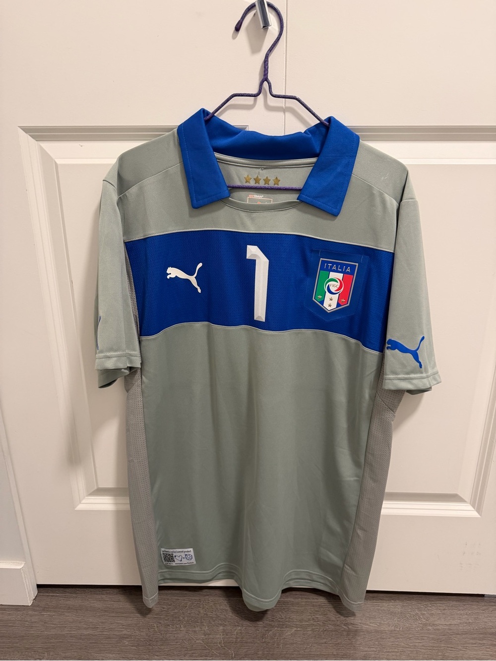 Puma Buffon Italia Men's Gray & Royal Blue Goalkeeper Shirt